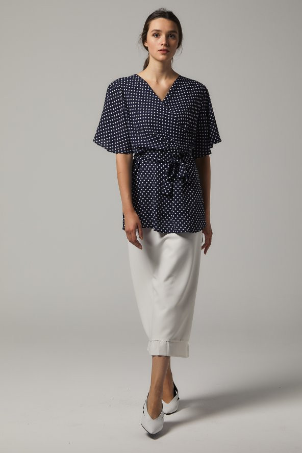 BAYAN BLUZ KRUVAZE SORALLİNE''4197 LACİVERT PUANTİYELİ - 5