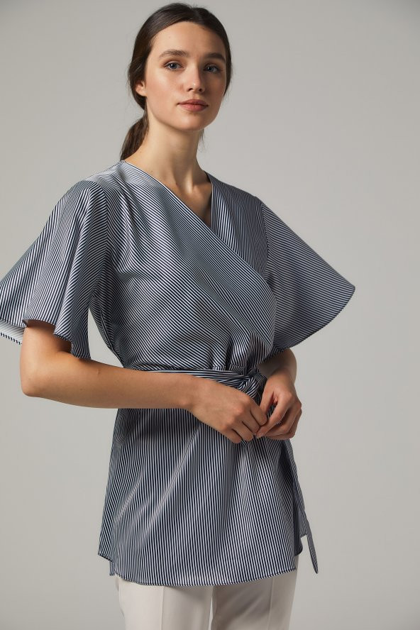 BAYAN BLUZ KRUVAZE SORALLİNE 4197 SATEN ÇİZGİLİ