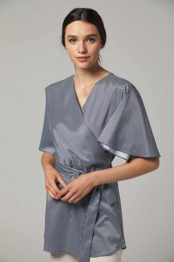 BAYAN BLUZ KRUVAZE SORALLİNE 4197 SATEN ÇİZGİLİ - 2