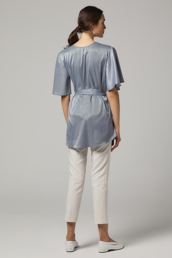 BAYAN BLUZ KRUVAZE SORALLİNE 4197 SATEN ÇİZGİLİ - 4