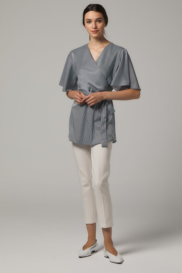 BAYAN BLUZ KRUVAZE SORALLİNE 4197 SATEN ÇİZGİLİ - 5