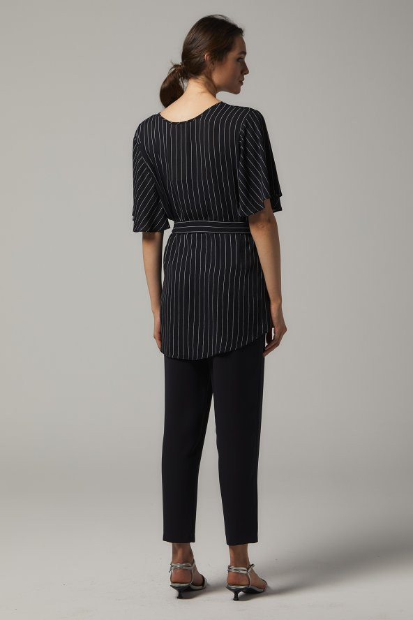 BAYAN KRUVAZE BLUZ ''SORALLİNE''4197 SİYAH ÇİZGİLİ - 4