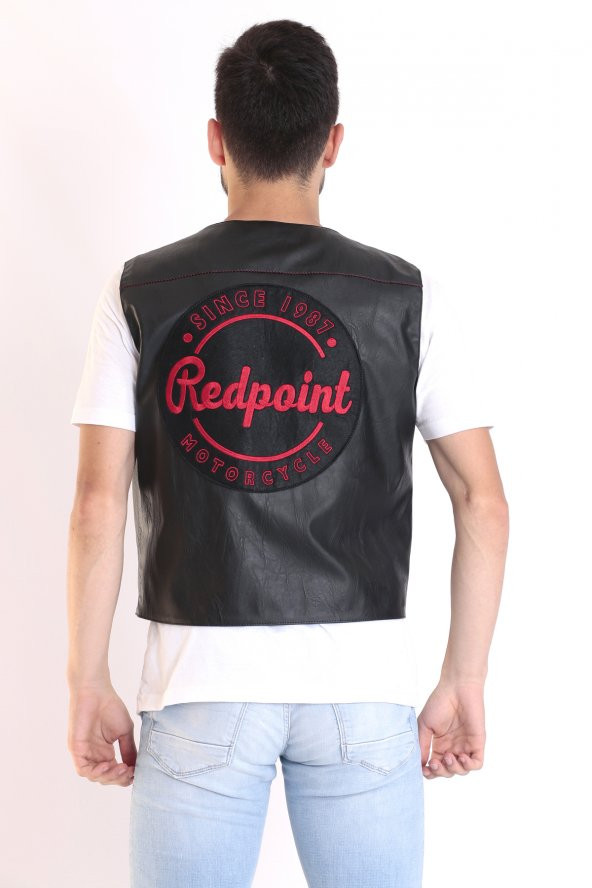 Redpoint Suni Deri Biker Yelek Nakışlı - 4