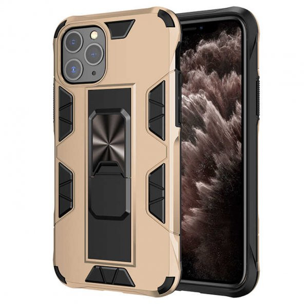 iPhone 11 Pro Kılıf Metal Standlı Manyetikli Ultra Koruma Zırh - 3