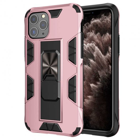 iPhone 11 Pro Kılıf Metal Standlı Manyetikli Ultra Koruma Zırh - 4