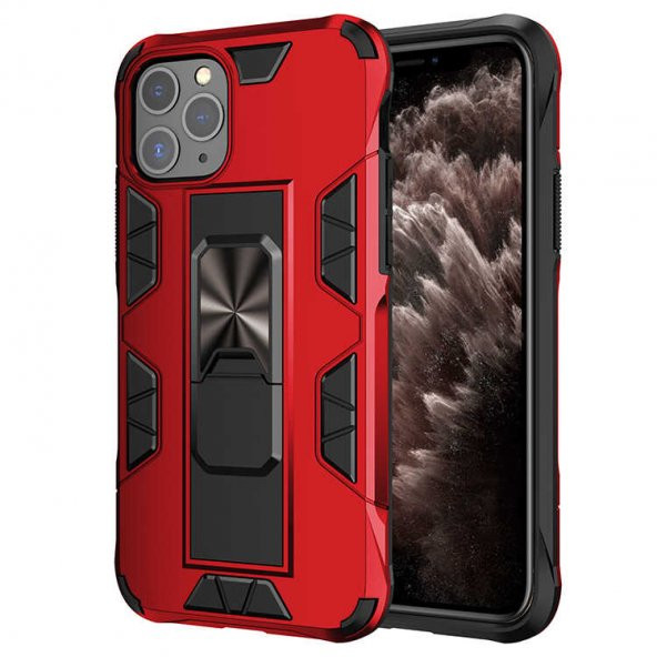 iPhone 11 Pro Kılıf Metal Standlı Manyetikli Ultra Koruma Zırh - 5