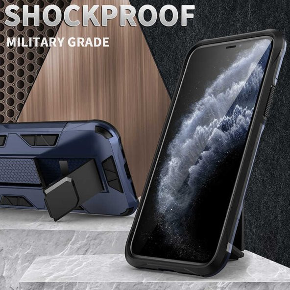 iPhone 11 Pro Kılıf Metal Standlı Manyetikli Ultra Koruma Zırh - 9