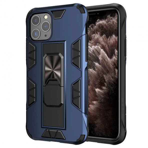 iPhone 11 Pro Kılıf Metal Standlı Manyetikli Ultra Koruma Zırh - 10
