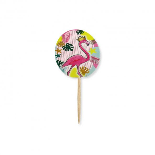 Flamingo Temalı Kürdanlı Sticker - 20 Adet