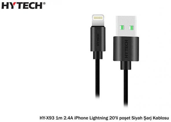 Hytech HY-X93 1m 2.A iPhone Lightning Siyah Şarj Kablosu