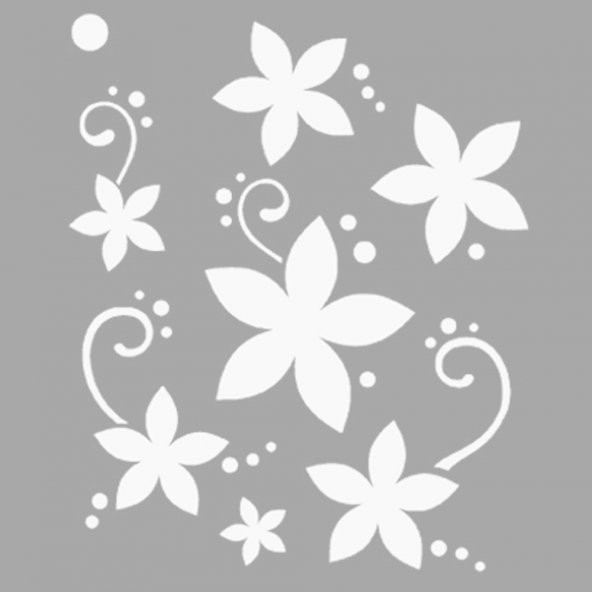 Puantiyeli Çiçek Stencil Boyama şablonu 30x30 cm, Duvar Stencil, Fayans Stencil, Mobilya Stencil