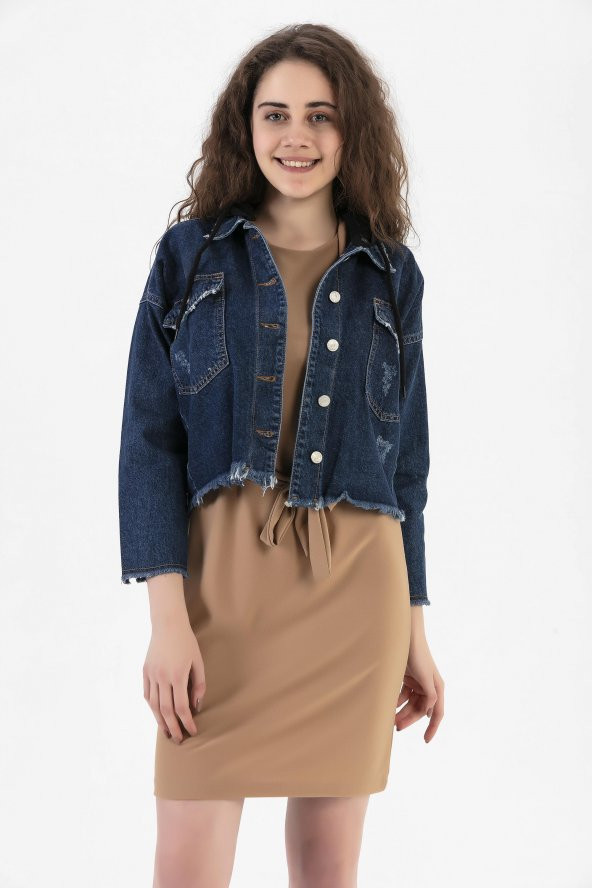 HerTon Kısa Denim Ceket Çıkartılabilir Kapşonlu 18-66-044 - 6