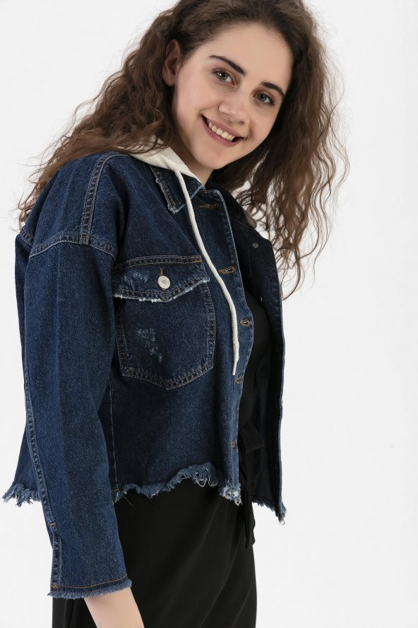 HerTon Kısa Denim Ceket Çıkartılabilir Kapşonlu 18-66-044 - 9