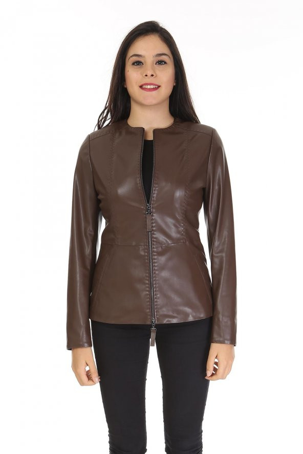 Redpoint Deri(Leather)Nokta Yakalı Puntolu Fermuarlı Ceket