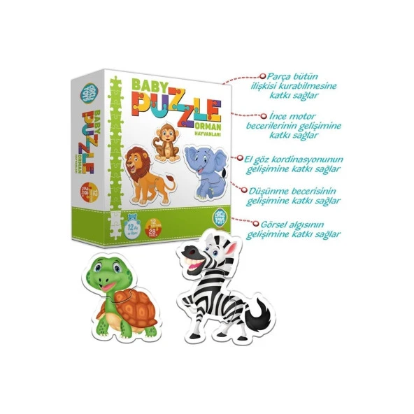 AteşTech Baby Puzzle Orman Hayvanları - 12 Hayvan - 1+ Yaş - 2