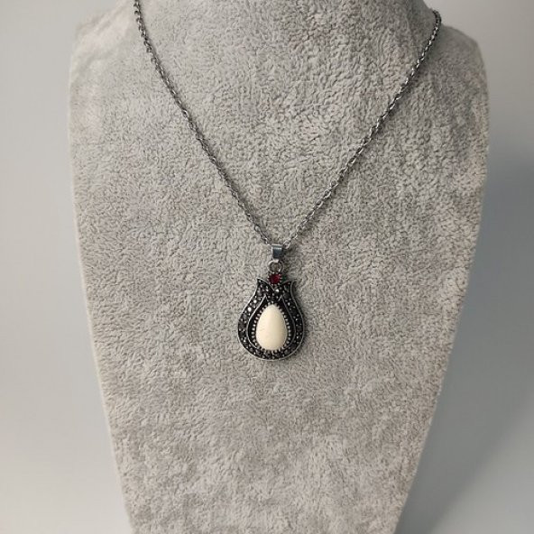 Lületaşı Kolye Küpe Üçlü Set Lale Figürlü - 4