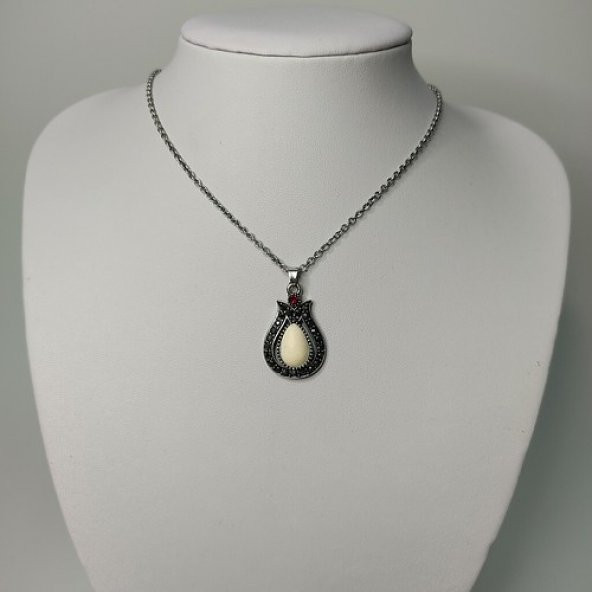 Lületaşı Kolye Küpe Üçlü Set Lale Figürlü - 5