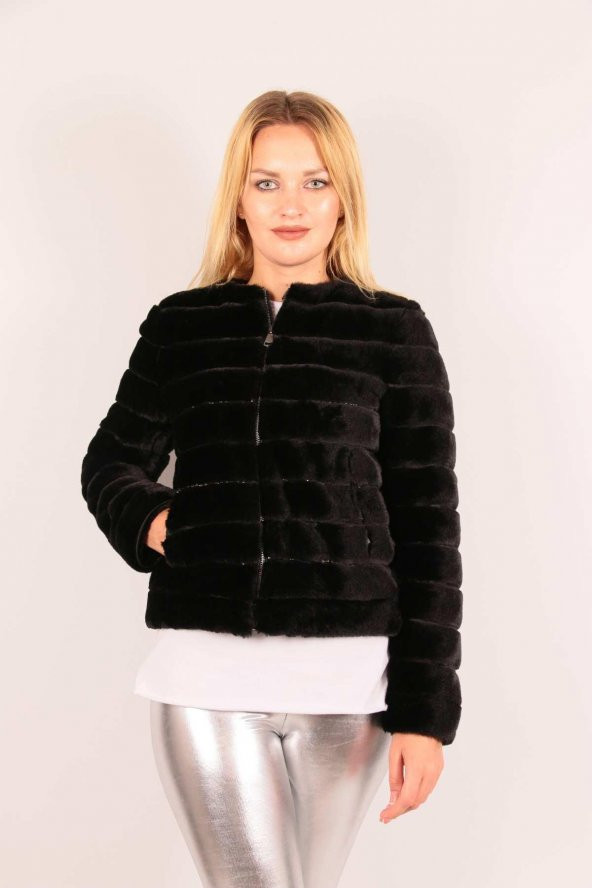Redpoint Suni Kürk (Faux Fur) Ray İşlemeli Fermuarlı Ceket