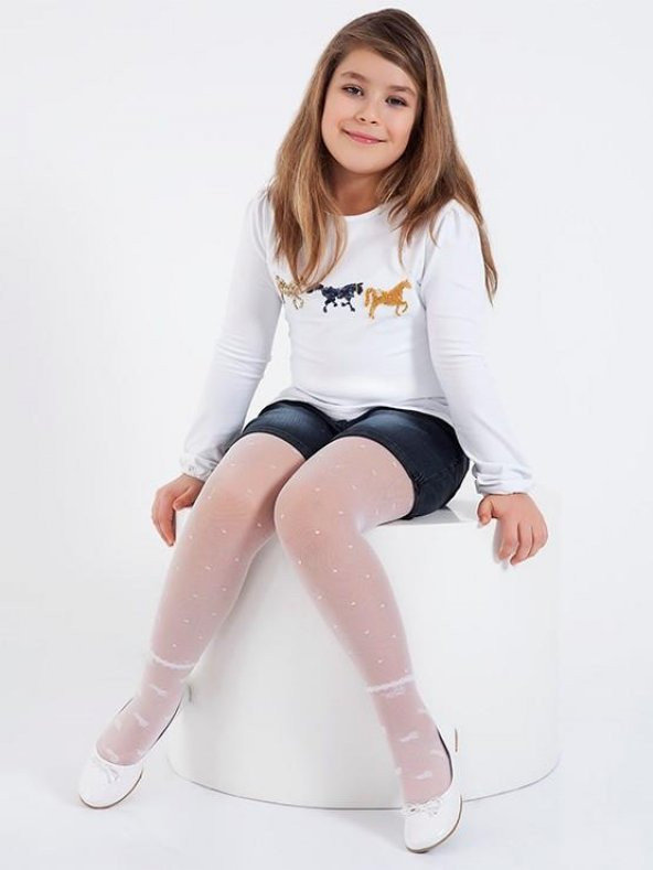 Kız Çocuk Beyaz Gözde Külotlu Çorap