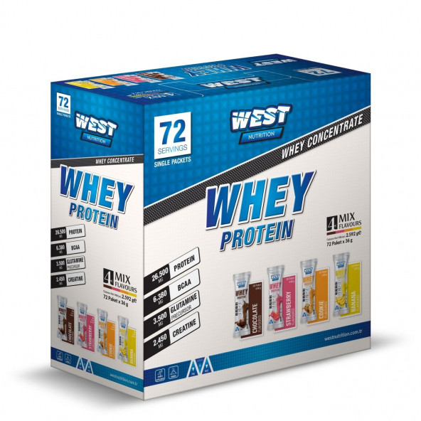 West Whey Protein Tozu 2592 gr 72 Servis Şase +3 HEDİYELİ