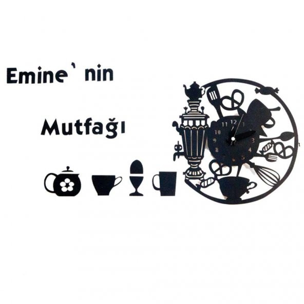 Dekoratif Özel Kesim MDF Siyah Mutak ve Ev Saati - 2
