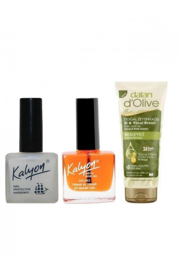 Kalyon Tırnak Sertleştirici + Kalyon Bakım Yağı + Dalan Tüp Krem 20 Ml 3'lü Set