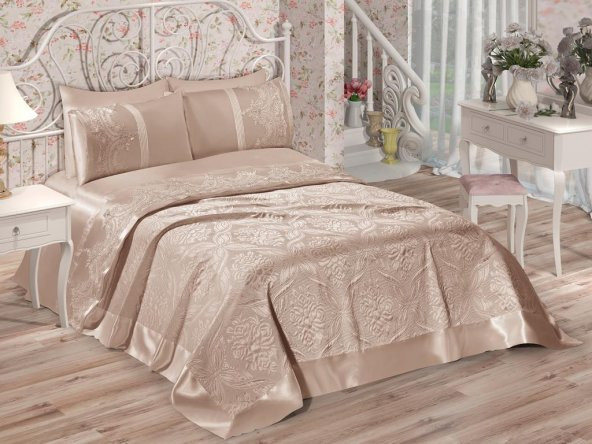 Fransız Güpürlü Elif Çift Kişilik Pike Takımı Cappucino