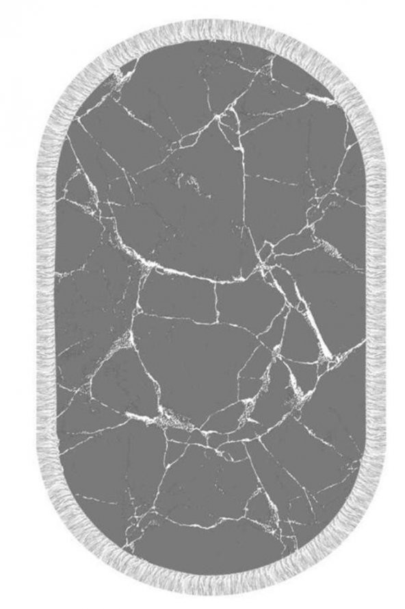 Oval Saçaklı 2li Banyo Paspas Takımı Crack Wall Gri Beyaz - 3