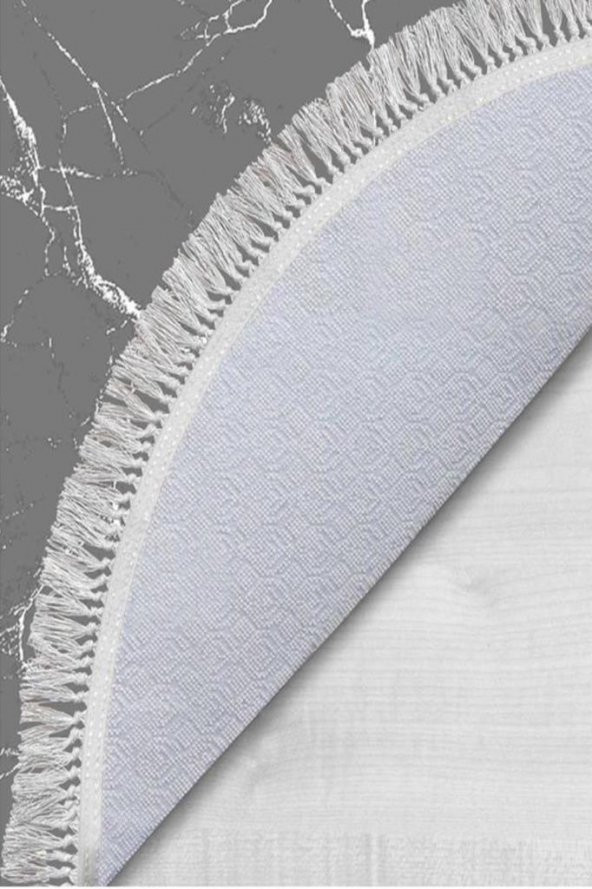 Oval Saçaklı 2li Banyo Paspas Takımı Crack Wall Gri Beyaz - 4