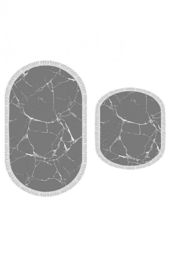 Oval Saçaklı 2li Banyo Paspas Takımı Crack Wall Gri Beyaz - 5