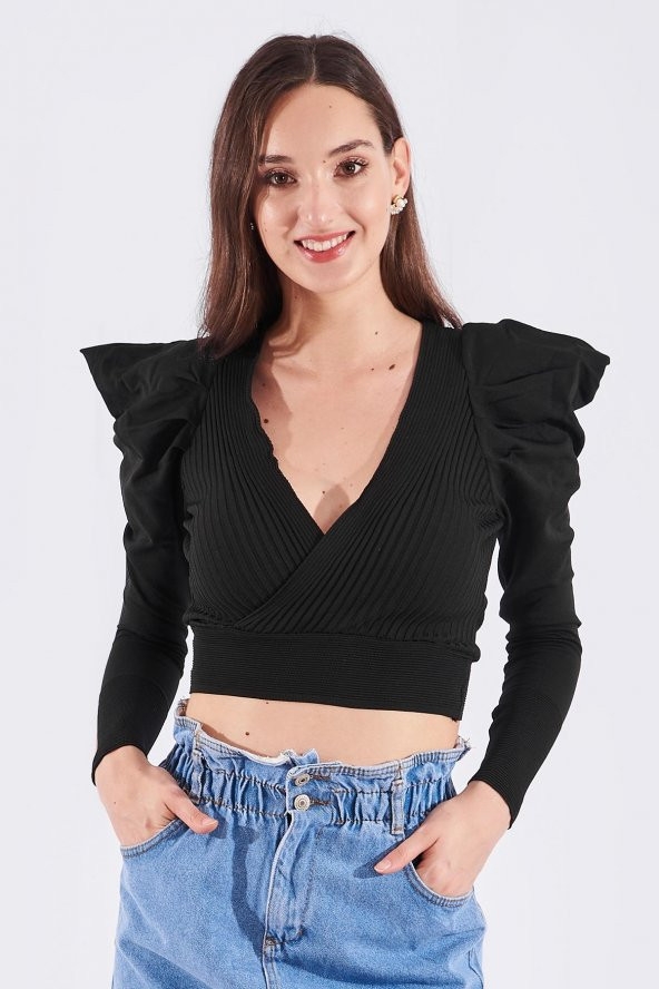 Siyah Karpuz Kol Detaylı Bluz - 3