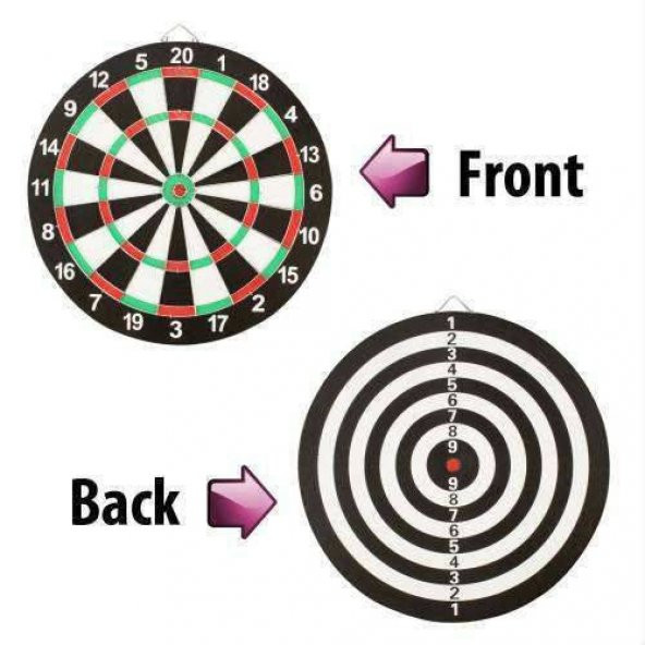 4 OKLU ÇİFT TARAFLI DART TAHTASI OYUN SETİ 12'' - 2