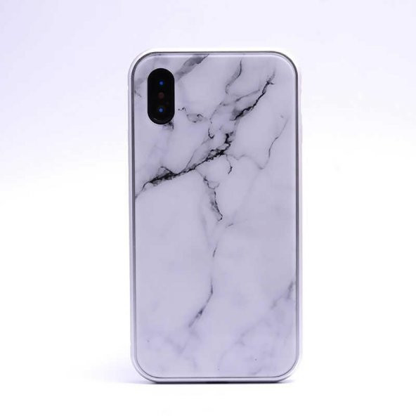 Apple iPhone XS 5.8 Kılıf  Evastore Mermerli Devrim Cam Kapak