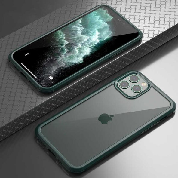 Apple iPhone 11 Pro Kılıf  Evastore Dor Silikon Temperli Cam Kapak