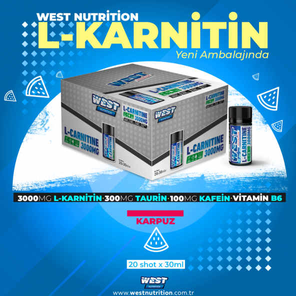 1 HEDİYE West L Karnitin 3000 mg 20 Tüp Karpuz Aromalı