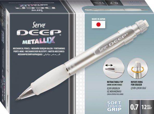 SERVE DEEP MEKANİK VERSATİL KALEM 0,7 MM METALİK GRİ - Resim 3