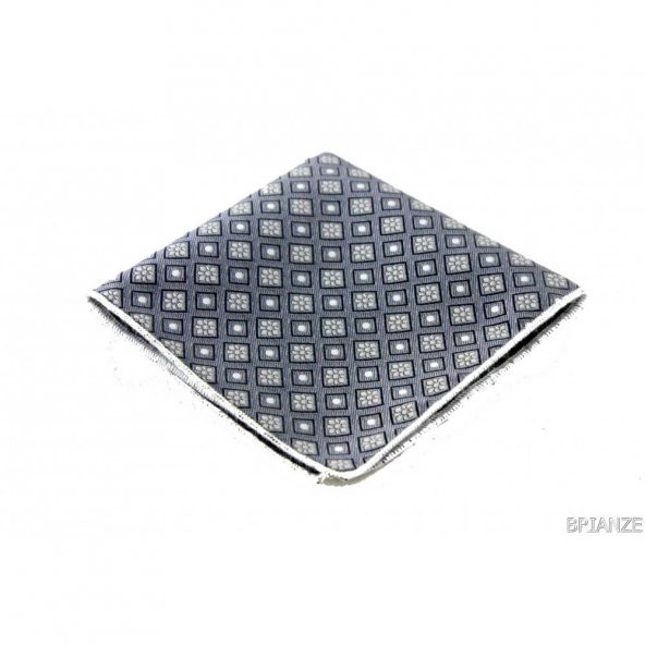 Brianze Gri Çiçek Desen Mendilli Kravat - Resim 3