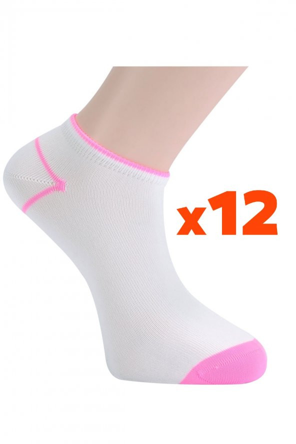 Tüter Beyaz Pembe Sneaker Kadın Çorabı 12li Set