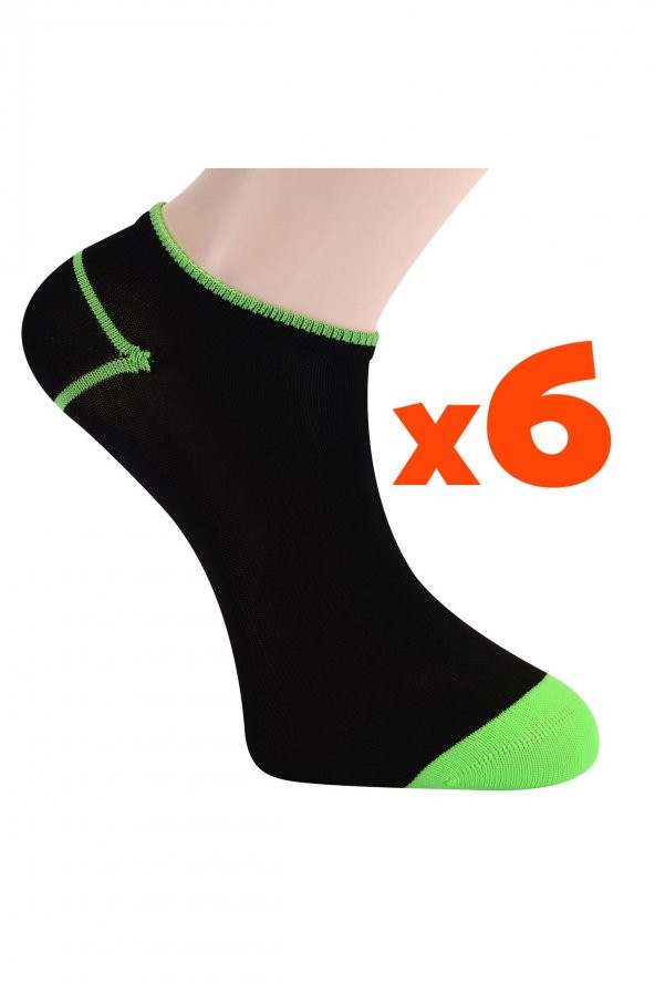 Tüter Siyah Yeşil Sneaker Kadın Çorabı 6lı Set