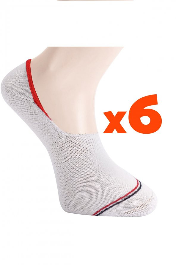 Tüter Beyaz Burnu Çember Desenli Sneaker Erkek Çorap 6lı Set