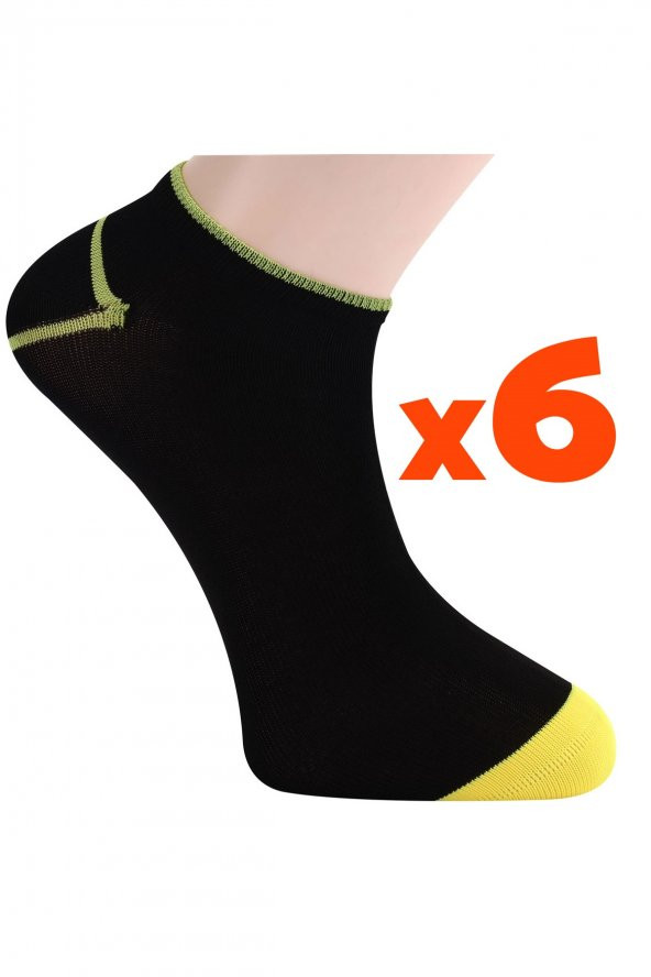 Tüter Siyah Sarı Sneaker Kadın Çorabı 6lı Set