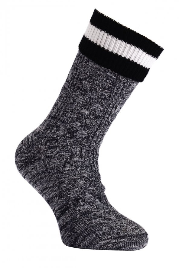 Tüter Örgü Desenli Siyah Beyaz Pamuk Kadın Çorap