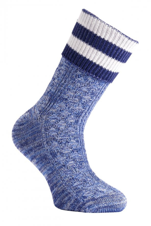 Tüter Örgü Desenli Mavi Beyaz Pamuk Kadın Çorap