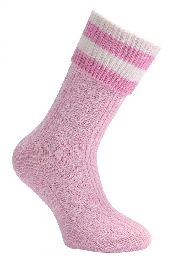 Tüter Örgü Desenli Pembe Beyaz Pamuk Kadın Çorap