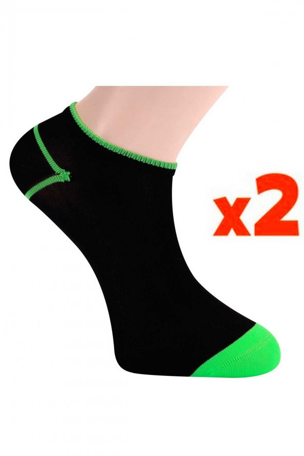 Tüter Siyah Yeşil Sneaker Kadın Çorabı 2li Set