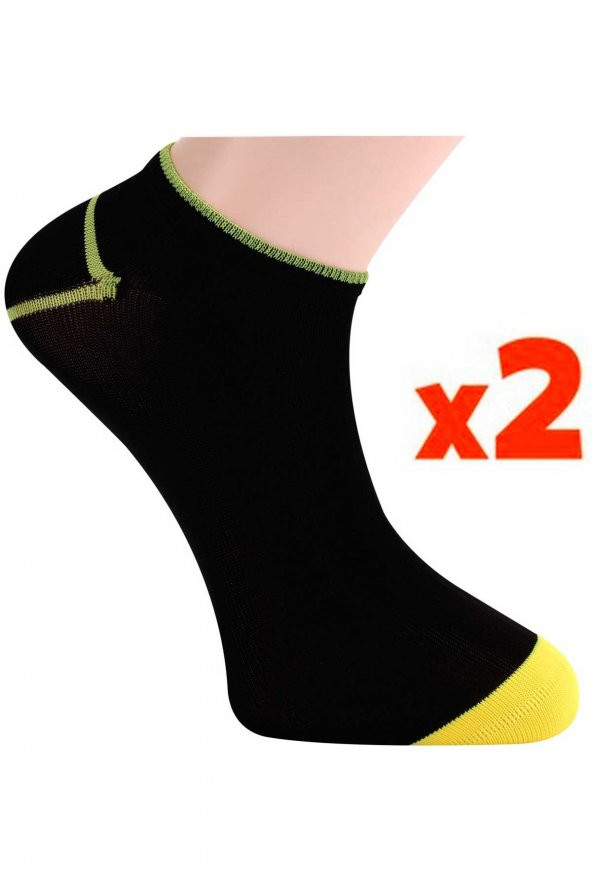 Tüter Siyah Sarı Sneaker Kadın Çorabı 2li Set
