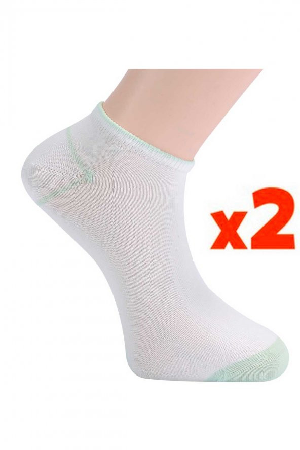 Tüter Beyaz / Mint Sneaker Kadın Çorabı 2li Set