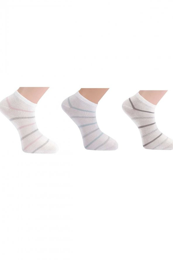 Tüter Çember Desenli 3 Farklı Renk 3lü Set Patik Kadın Çorap