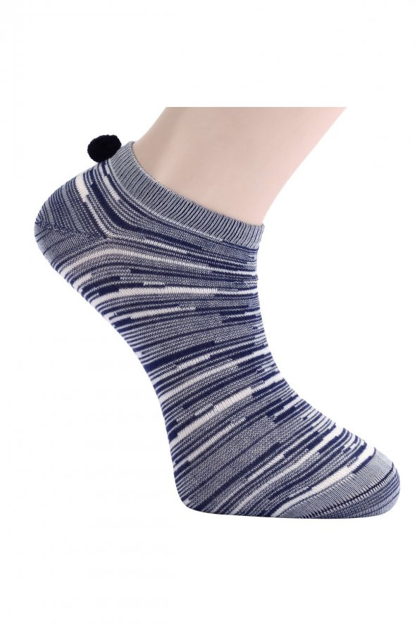 Tüter Ponponlu Geçiş Desen Lacivert Patik Kadın Çorap