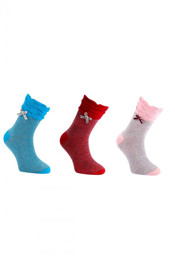 Tüter Büzgülü 3 Farklı Renk 3lü Set Kadın Çorap